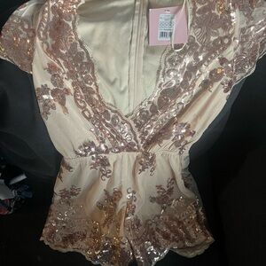 Showpo Gold Tan Sequin Cap Sleeve Blouse